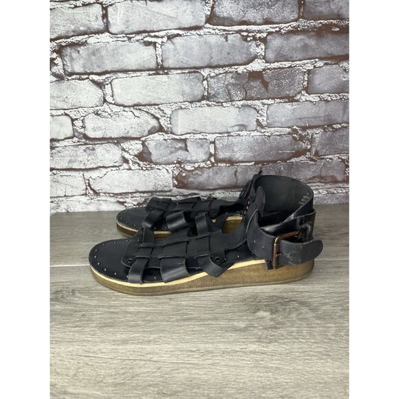 Free People Marianne Black Leather Platform Gladiator Strappy Sandals Women 41EU - Picture 1 of 16